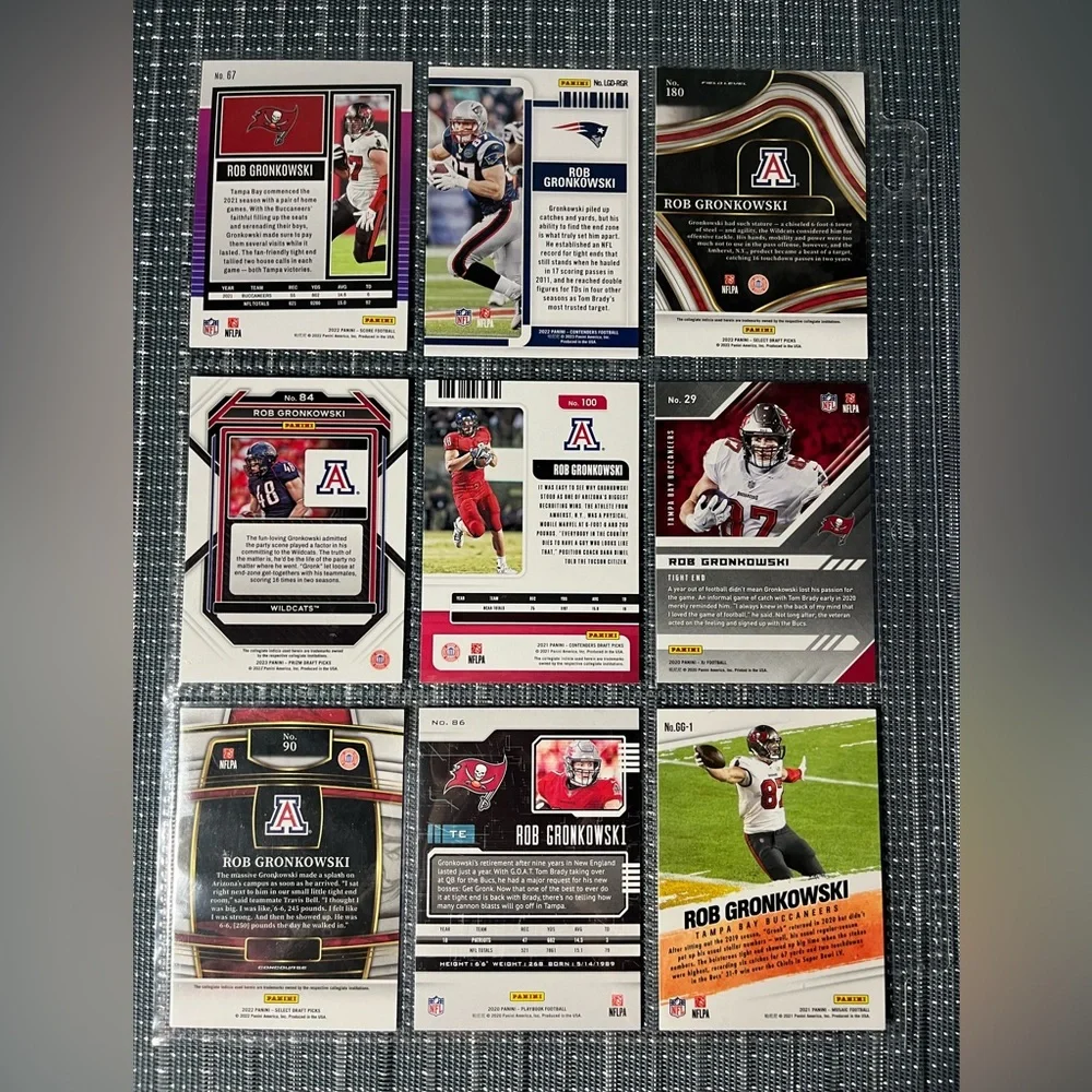 🏈 Rob Gronkowski NFL National Football League Sports Trading Cards, Qty 9 Lot #1